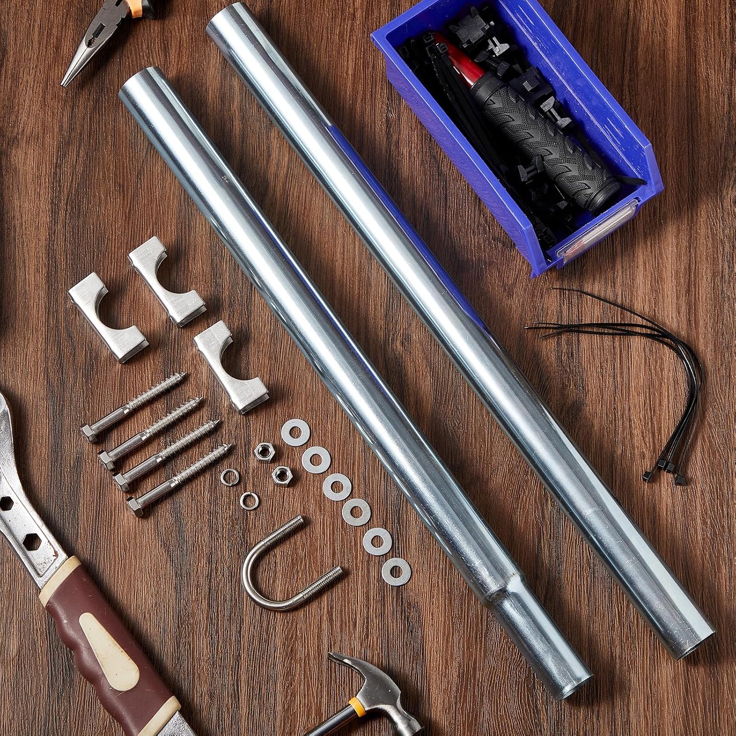Blulu Mounting Pole Kit for Weather Station - Heavy Duty Galvanized Steel with Stainless Hardware, Adjustable 19.5” to 37.5” Height for Outdoor Sensors & Solar Panels