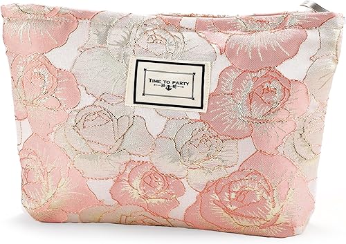 URSKYTOUS Bolsa de maquillaje de flores, bolsa grande de viaje para cosméticos para mujer, bonita bolsa de maquillaje con cremallera, bolsa de