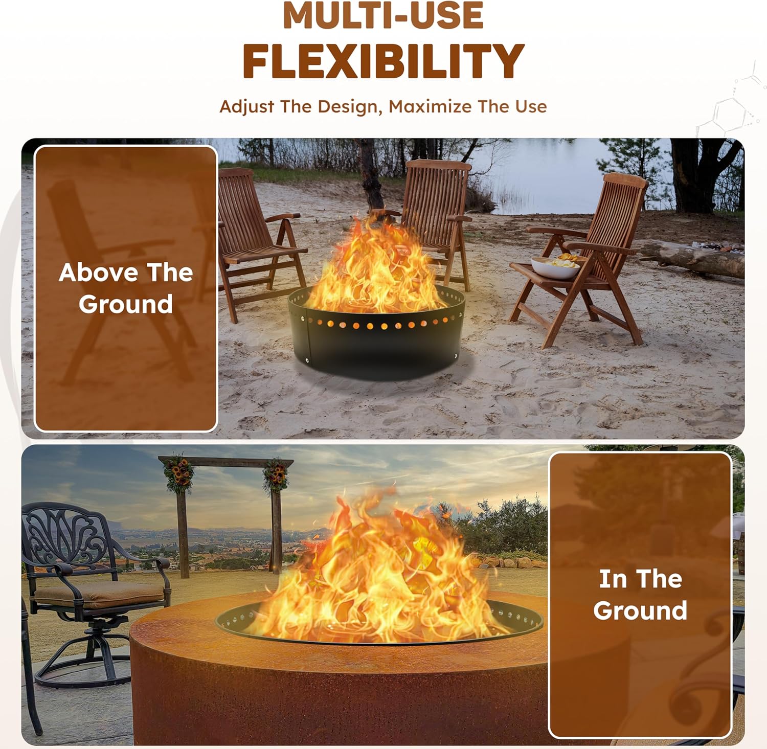 FEBTECH Smokeless Fire Pit Insert - 38" x 12" Heat Resistant Coated Carbon Steel Portable Fire Ring - Versatile DIY Fire Ring for in and Above Ground Setups - Perfect for Backyard & Outdoor Bonfire
