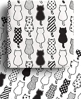 4 x Recyclable Cat Wrapping Paper Sheets 70cm x 50cm - Premium Black and White Gift Wrap - Made in the UK - 100% Recycled Eco Friendly Animal Gift Wrapping Paper