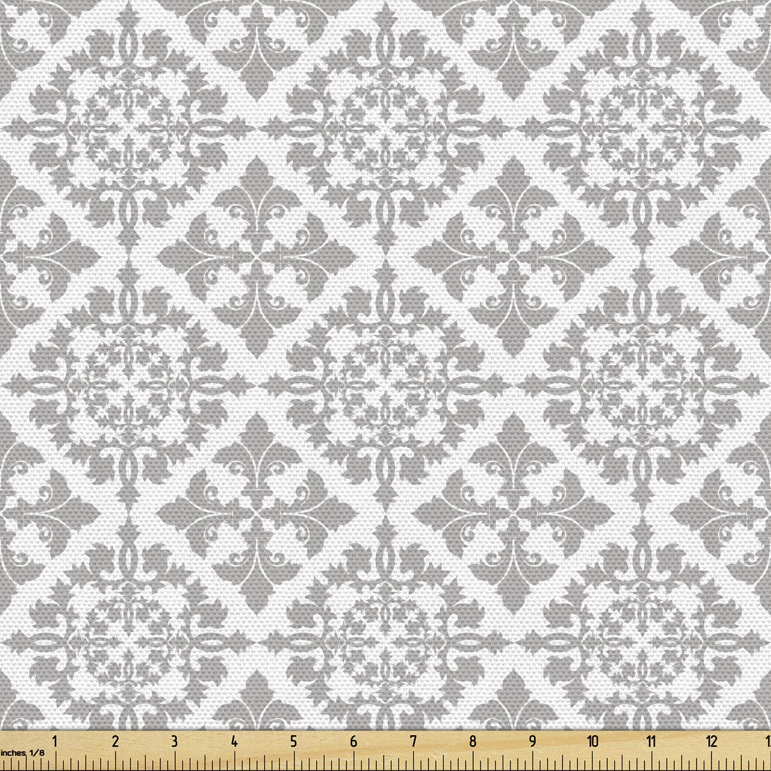 Ambesonne Grey Fabric by The Yard, Antique Victorian Floral Retro Patterns in Modern Graphic Print Old Fashioned Art, Decorative Fabric for Upholstery and Home Accents, 1 Yard, Gray White