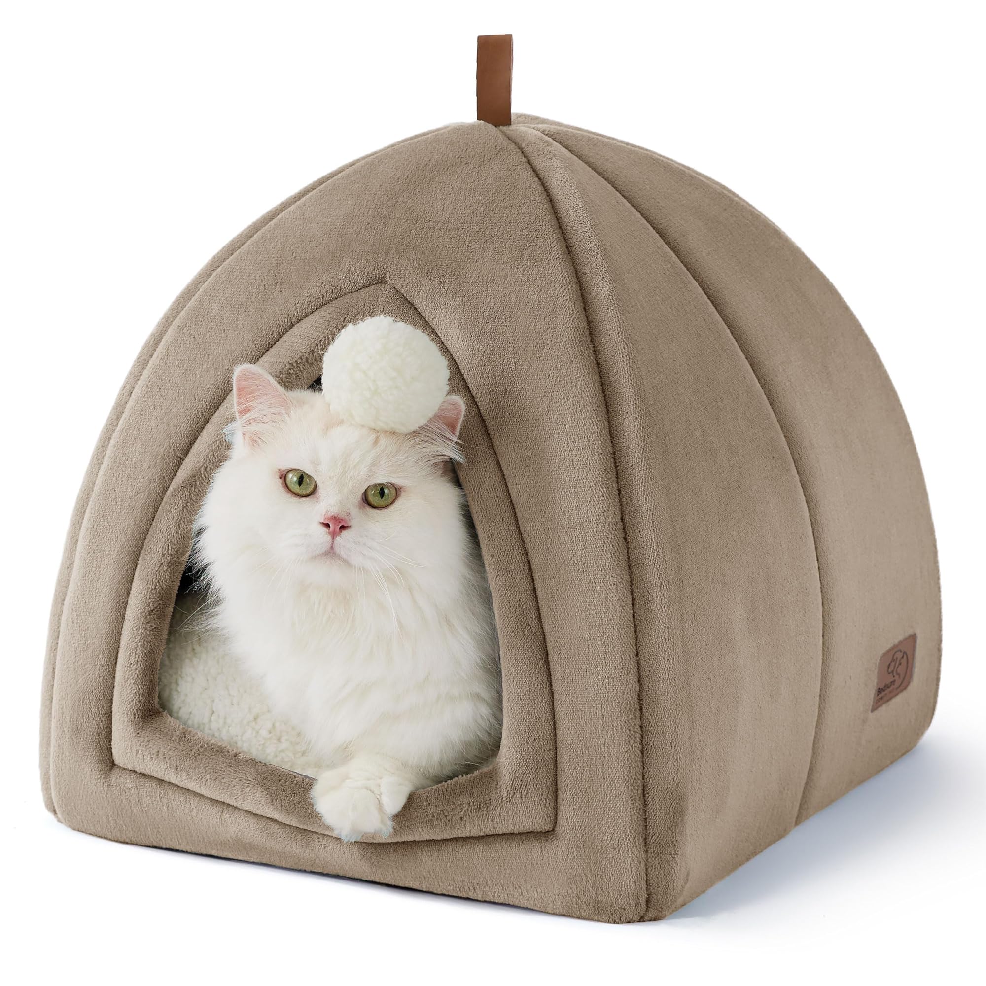 BEDSURE Katzenhöhle große Katzen Kamel - Faltbare Katzenbett mit wasch