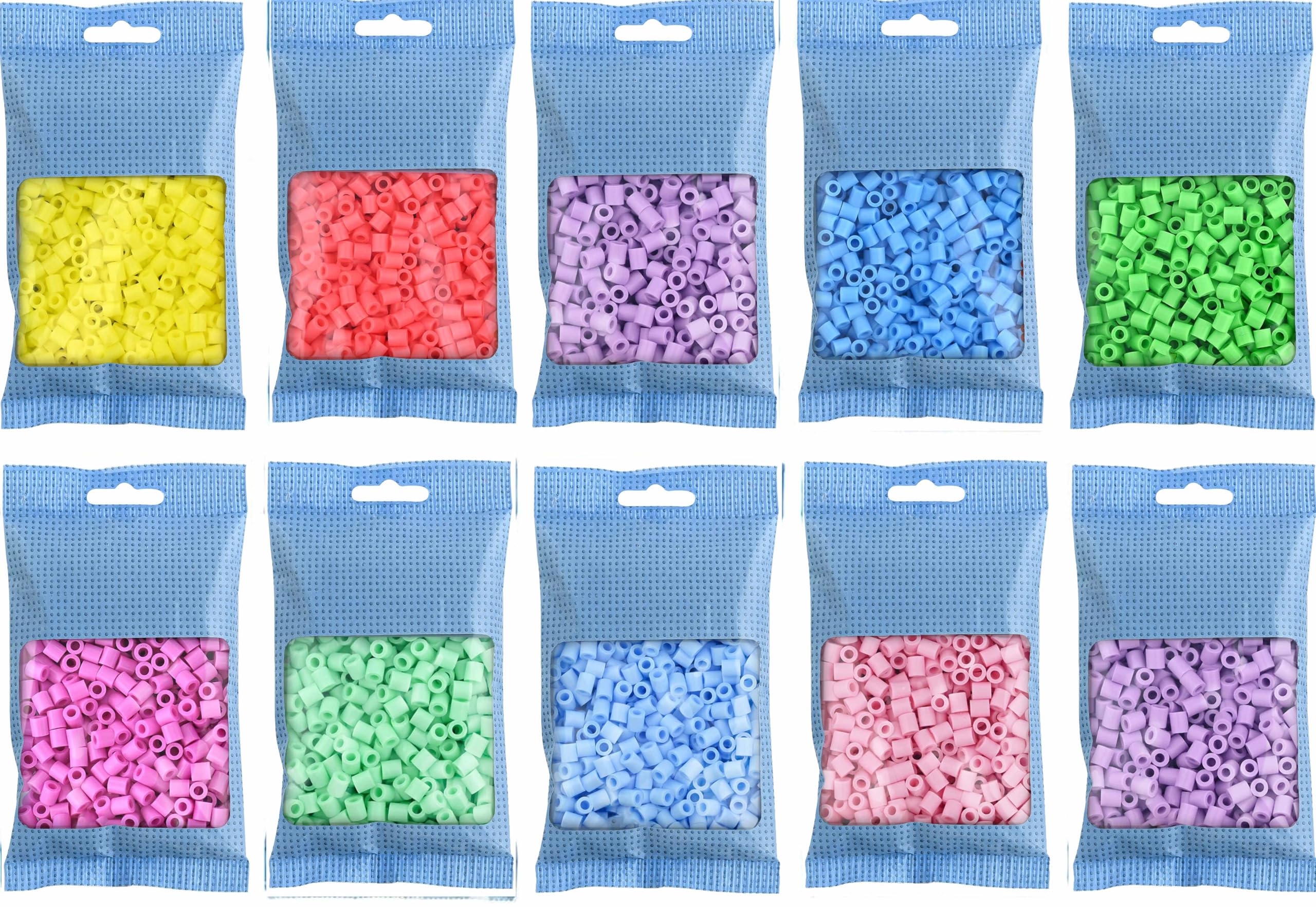 Hama MIDI Perles à repasser Convulut : 10 sachets pastel : jaune, rouge, violet, bleu, vert, rose, lilas, bleu glacé, menthe