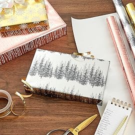 Hallmark Foil Wrapping Paper with Cut Lines on Reverse (3 Rolls: 60 Sq. Ft. Ttl) Rose Gold, Silver Trees, Gold Snowflakes for Winter Weddings, Graduations, Valentine\'s Day