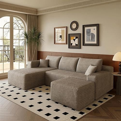 Vista 48 de Sofá modular moderno de 96 pulgadas para sala de estar, sofá modular tapizado, sin hueso, cómodo sofá nube con diván en forma de L