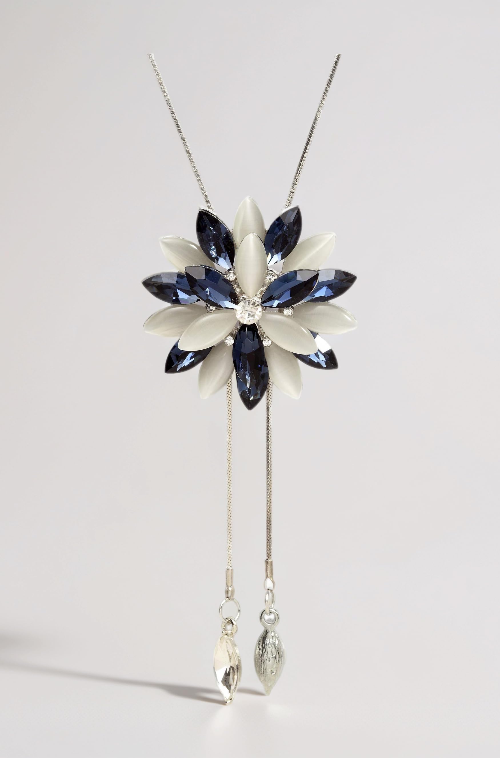 Shining Diva Fashion Stylish Crystal Flower Silver Plated Long Chain Pendant Necklace for Women