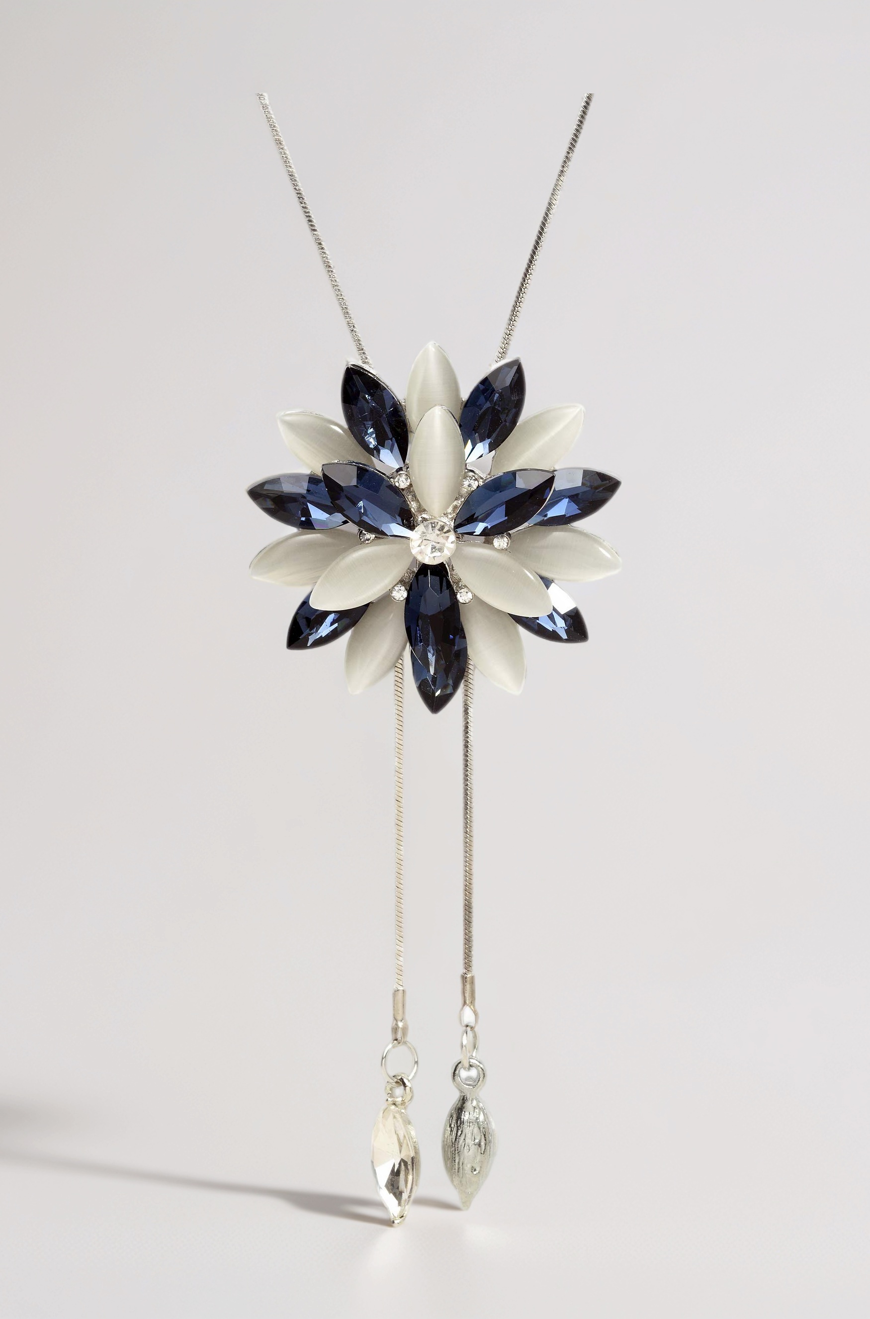 Shining Diva Fashion Stylish Crystal Flower Silver Plated Long Chain Pendant Necklace for Women