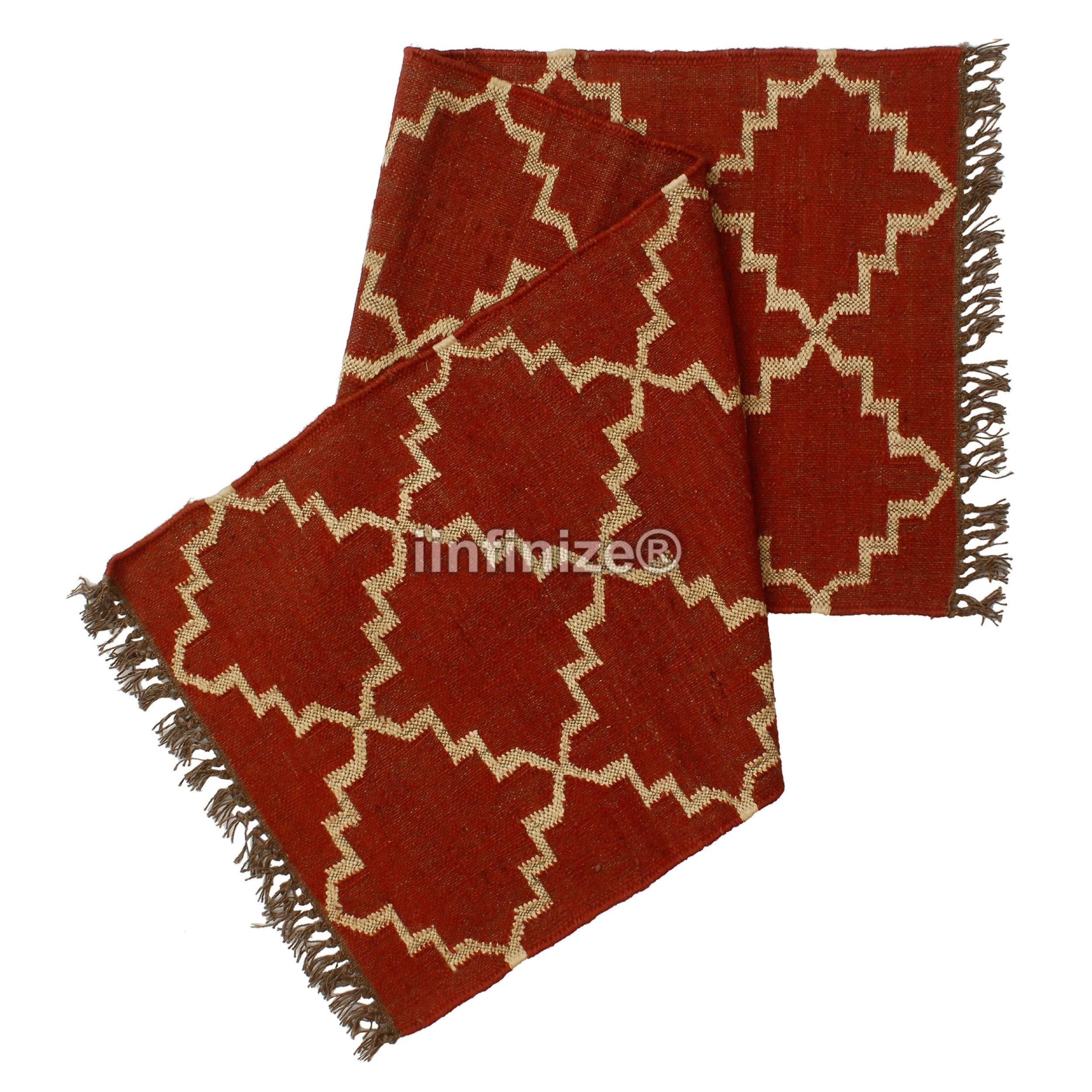 Tapis de sol ethnique tissé à la main en laine de jute pour le salon Motif Kilim Tapis attrayant réversible bohème