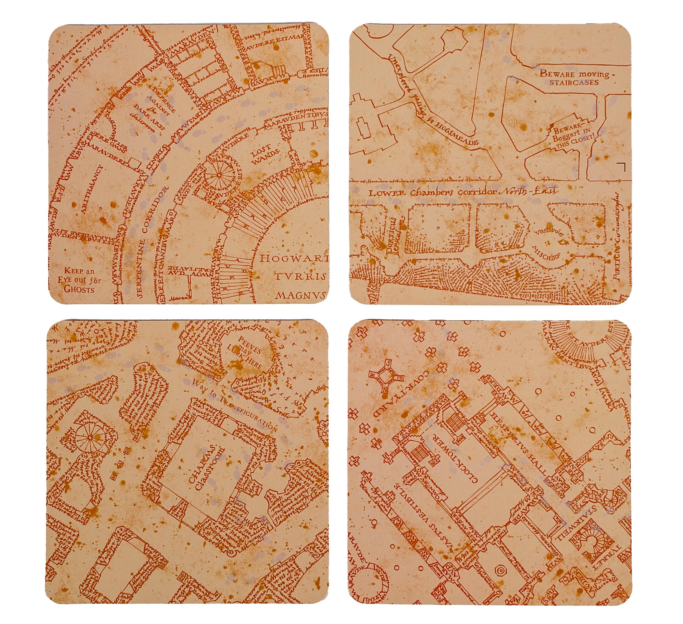 Harry Potter Marauder's Map Coasters - Heat Changing Reactive Design - Set of 4 Hogwarts Drink Mats - HP Gifts for Men Women Adults