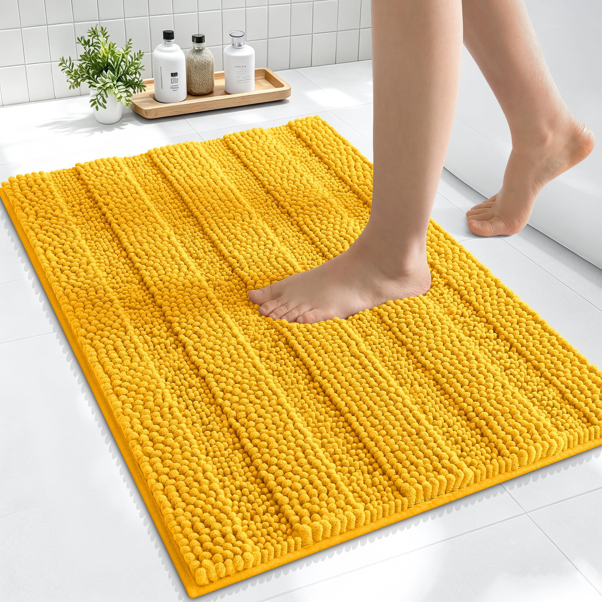 Smiry Thick Small Chenille Bathroom Rugs 24x16, Bath Mat, Golden Yellow