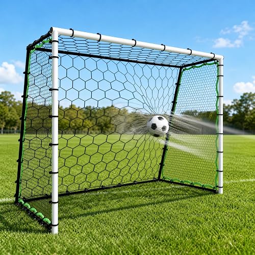 7 x 5 FT Soccer Goal Rebounder Net for Backyard, Iron Frame Soccer Net with PE Mesh, Training Goal for Passing, First Touch and Ball Control, Includes 4 U-Shaped Ground Stakes