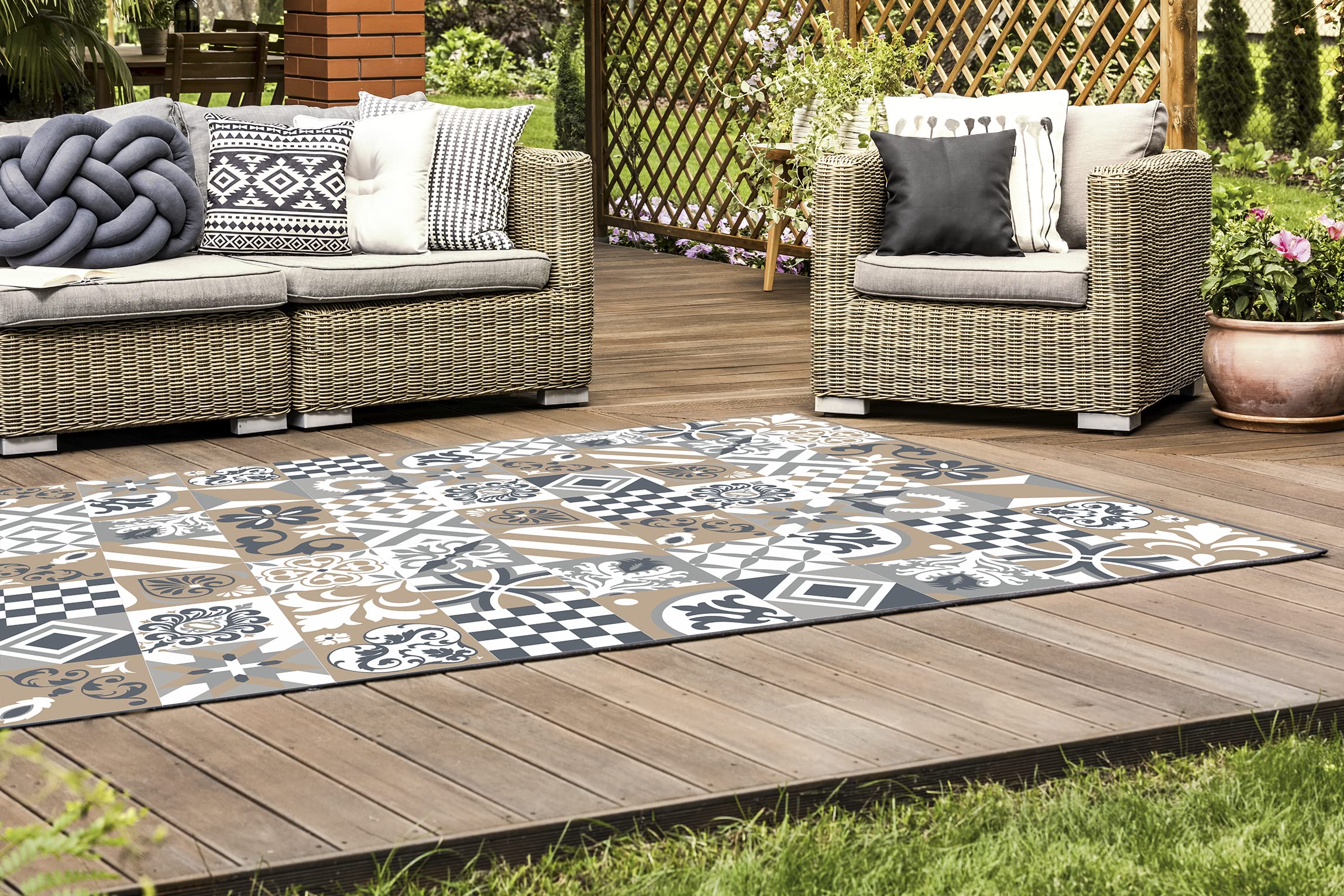 DobleUve Estudio Tapis Vinyle 32 | Brun | 65x140 cm | Tapis Cuisine | Tapis de Salon Antidérapant Antifongique Ignifuge | Tapis Enfants | Tapis Bain PVC | Tapis PVC