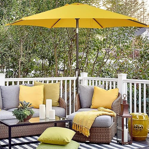 Miniatura 83 de Blissun Sombrilla de patio de 7.5 pies, sombrilla de patio, sombrilla de mercado al aire libre con botón de inclinación y manivela (bronceado)