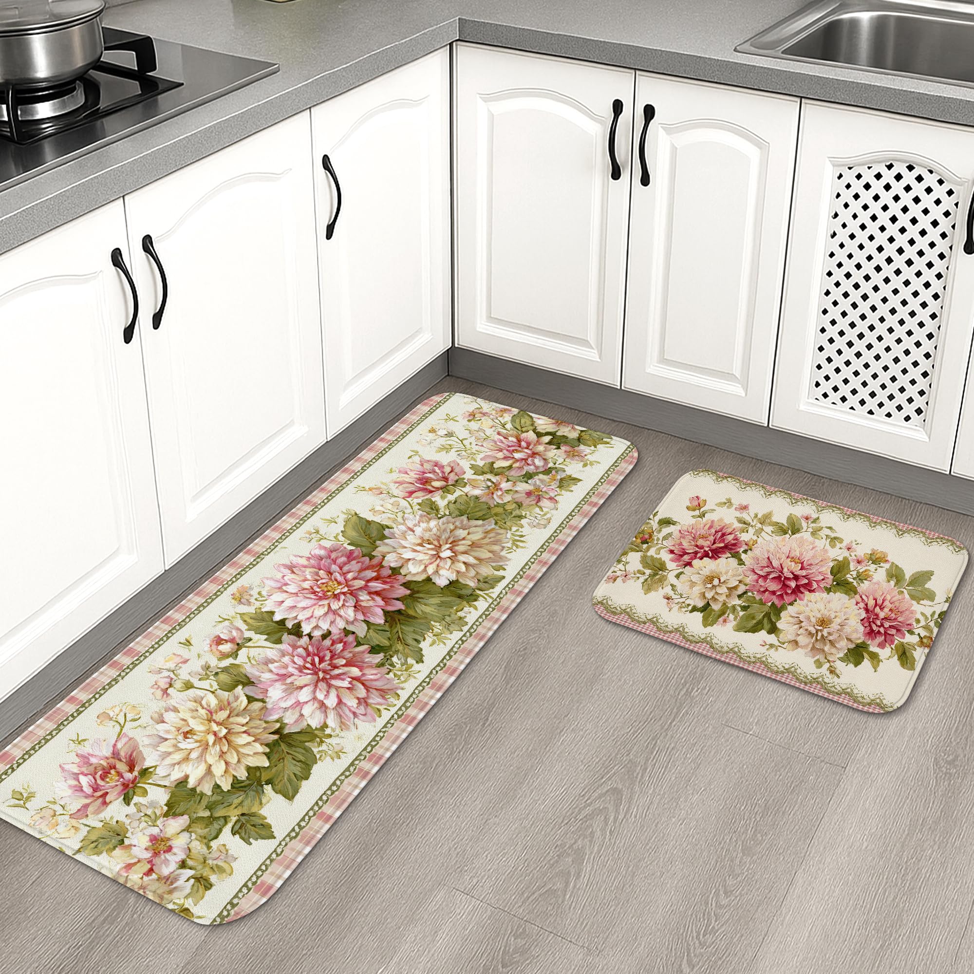 Tapis de cuisine antidérapant et lavable lot de 2 floral