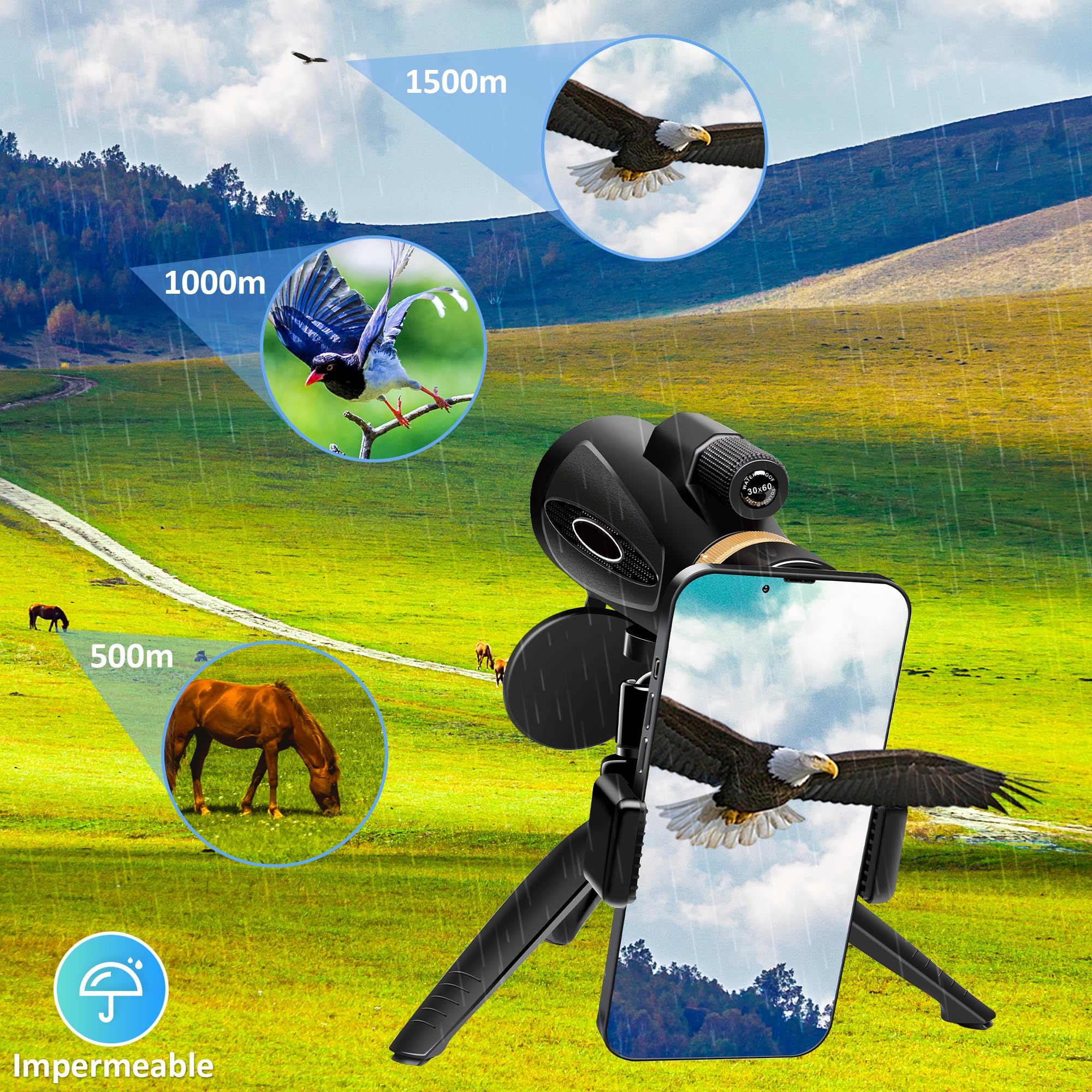 8X42 Telescopio Monoculares de Largo Alcance - Black | FMC y prisma BAK4 premium con Soporte para Teléfono Inteligente Trípode,Monoculares Portátil Para Observación de Aves