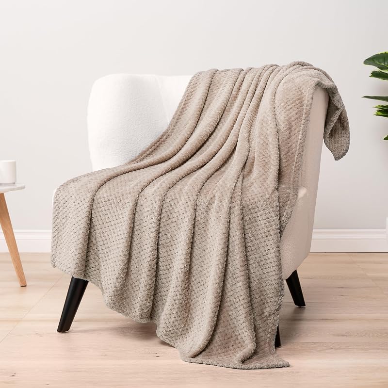 PAVILIA Fleece Throw Blanket for Couch Sofa Bed, Taupe Tan Beige 50x60 | 280 GSM Soft Fuzzy Waffle Textured Jacquard Microfiber, Warm Lightweight Fade-Resistant Decorative Decor, All Season Gift