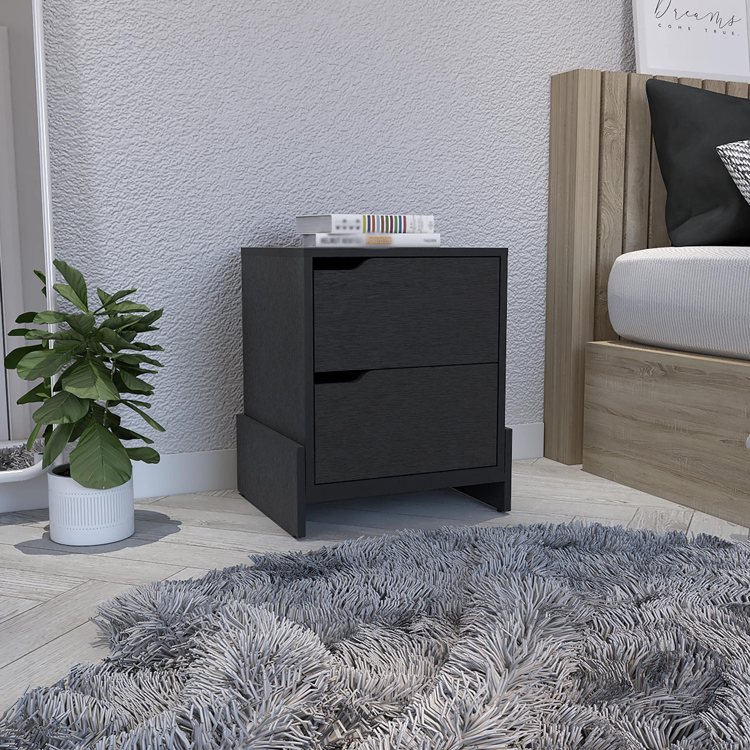 Black Accent Table with Two Functional Drawers