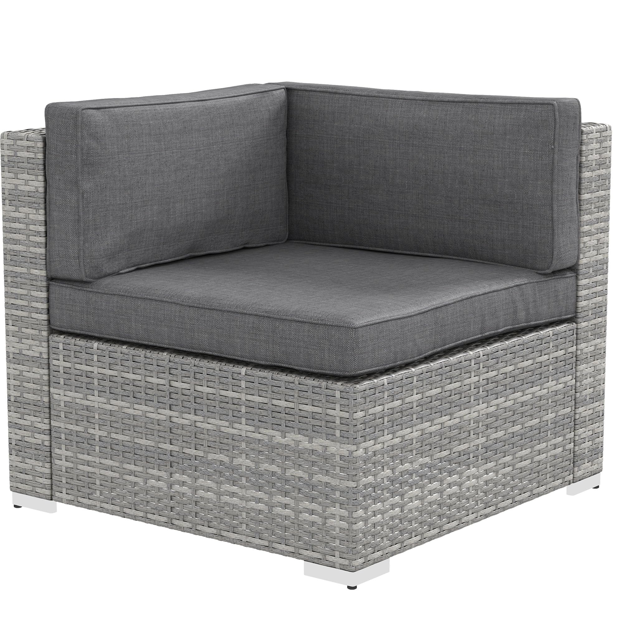 Outsunny Ensemble Salon de Jardin 7 pièces modulables, Coussins déhoussables Inclus, Table Basse avec Plateau Verre trempé, en résine tressée, Gris