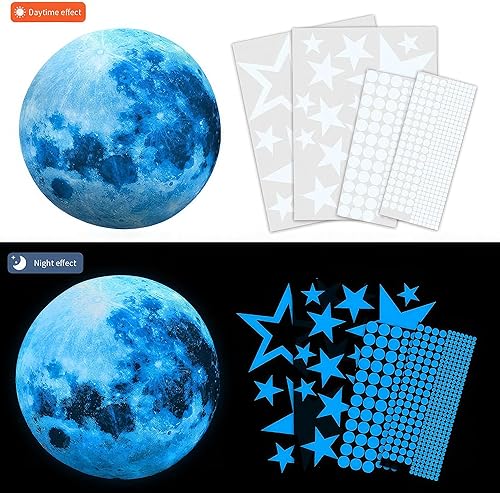 Miniatura 5 de Riakoob Moon and Star Castle - Calcomanías luminosas para pared, brillan en el rosa oscuro, decoración mágica para dormitorios (luna rosa)