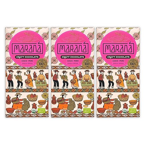 Marana Chocolate oscuro 100% cacao  Chocolate peruano orgánico  Keto, Paleo, sin azúcar, vegano  Barras de 2.5 onzas, paquete de 3