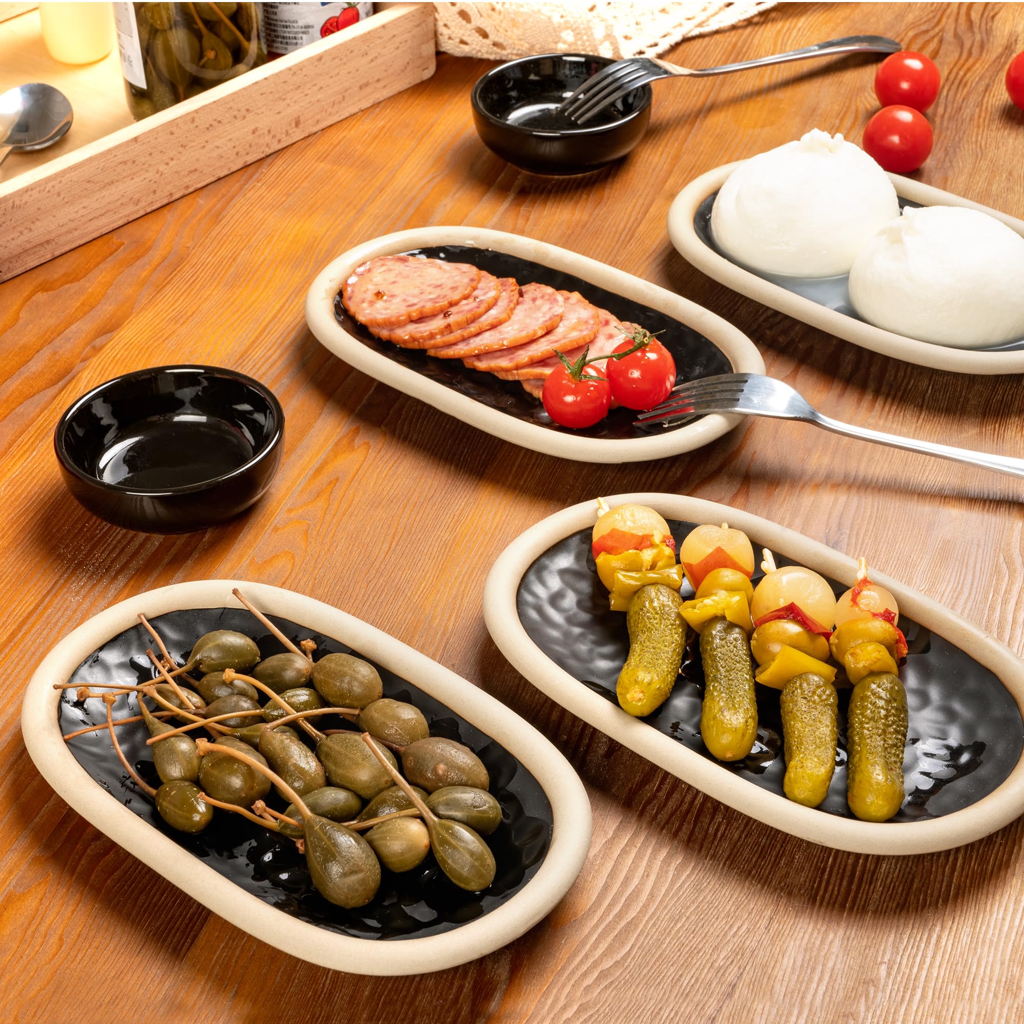 Urban Lifestyle Set Piatti Dessert 4 Pezzi 15 cm Piatti Moderni in Gres Nero Piattini Piccoli per Dolce e Antipasto Lavastoviglie e Microonde