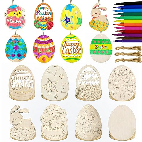 40 PCS Unfinished Hanging Wooden Easter Crafts,Wooden Easter Eggs to