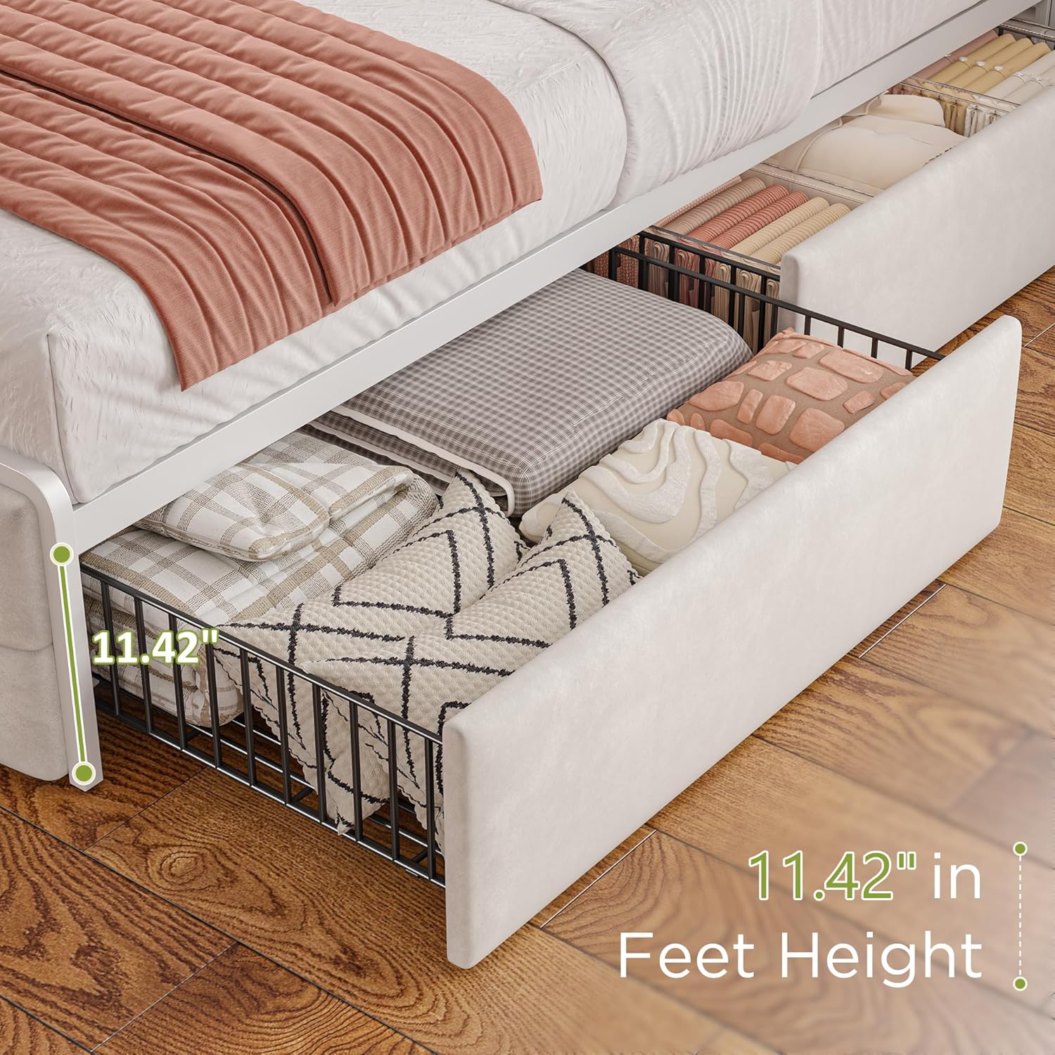 A close-up showing the 11.42 inch height of the under-bed storage drawers.