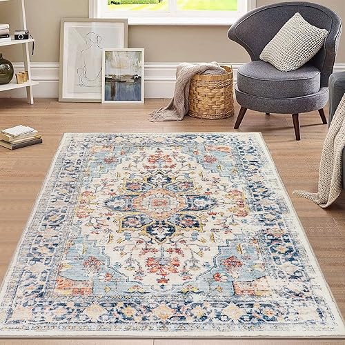 Miniatura 6 de Homcomoda Alfombra de área pequeña de 3 x 5 pies, antideslizante, lavable para entrada, alfombra de entrada de pelo bajo, alfombras vintage