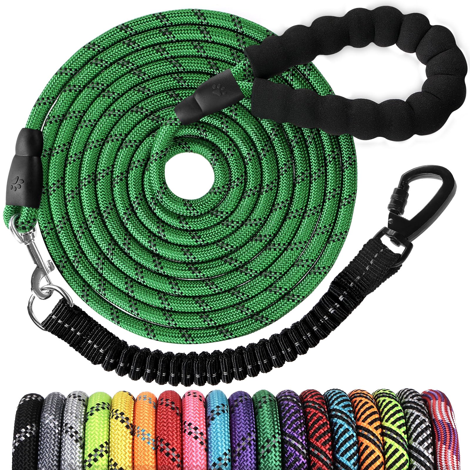 Long Dog Leash 15 FT: Heavy Duty Rope Leashes for Dogs Training with Swivel Lockable Hook Reflective Threads Bungee and Padded Handle - Dog Lead for Large Small Medium Dogs Outside Walking Hiking — image 1