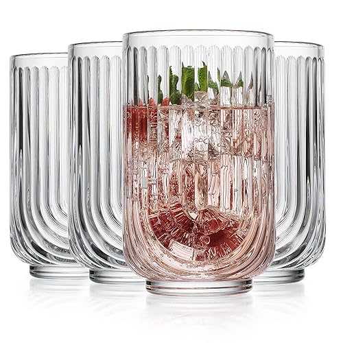 Glaver's Vintage Glassware Art Deco Glasse Ribbed Drinking Glasses U-Shape
