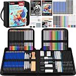 106 PCS Kit de dessin Crayons de croquis ensemble, Pro Dessin de crayons avec 3-Color Livre de croquis, livre de coloration, couleur aquarelle Graphite Charbon & Pencils métalliques, fournitures d'art pour les débutants professionnels Hobbyistes