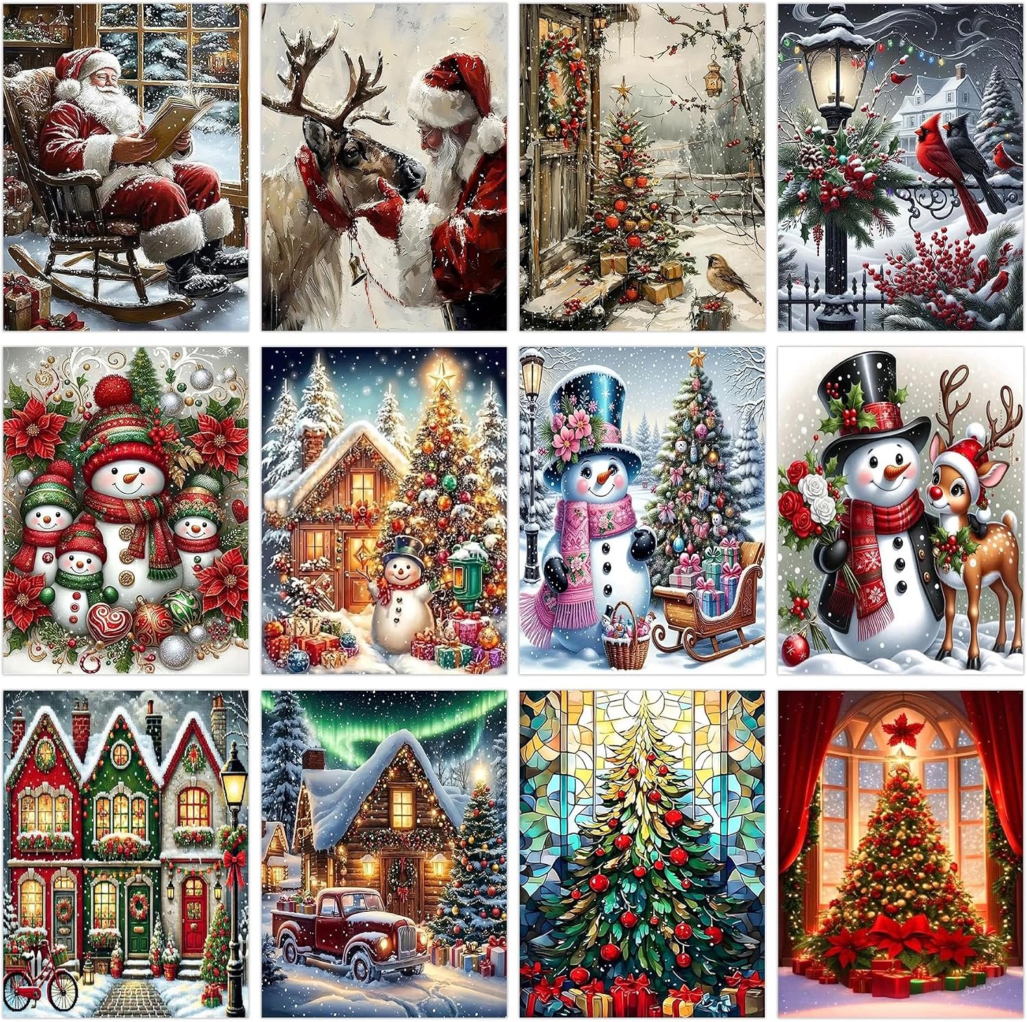 DPARTGMJT 12 Pack Christmas Diamond Art Kits for Adults, Multipack Diamond Painting Kit for Adults, 5D DIY Round Drill Gem Art Adult Diamonds Dots Sets for Home Wall Decor Holiday Gift 12x16in