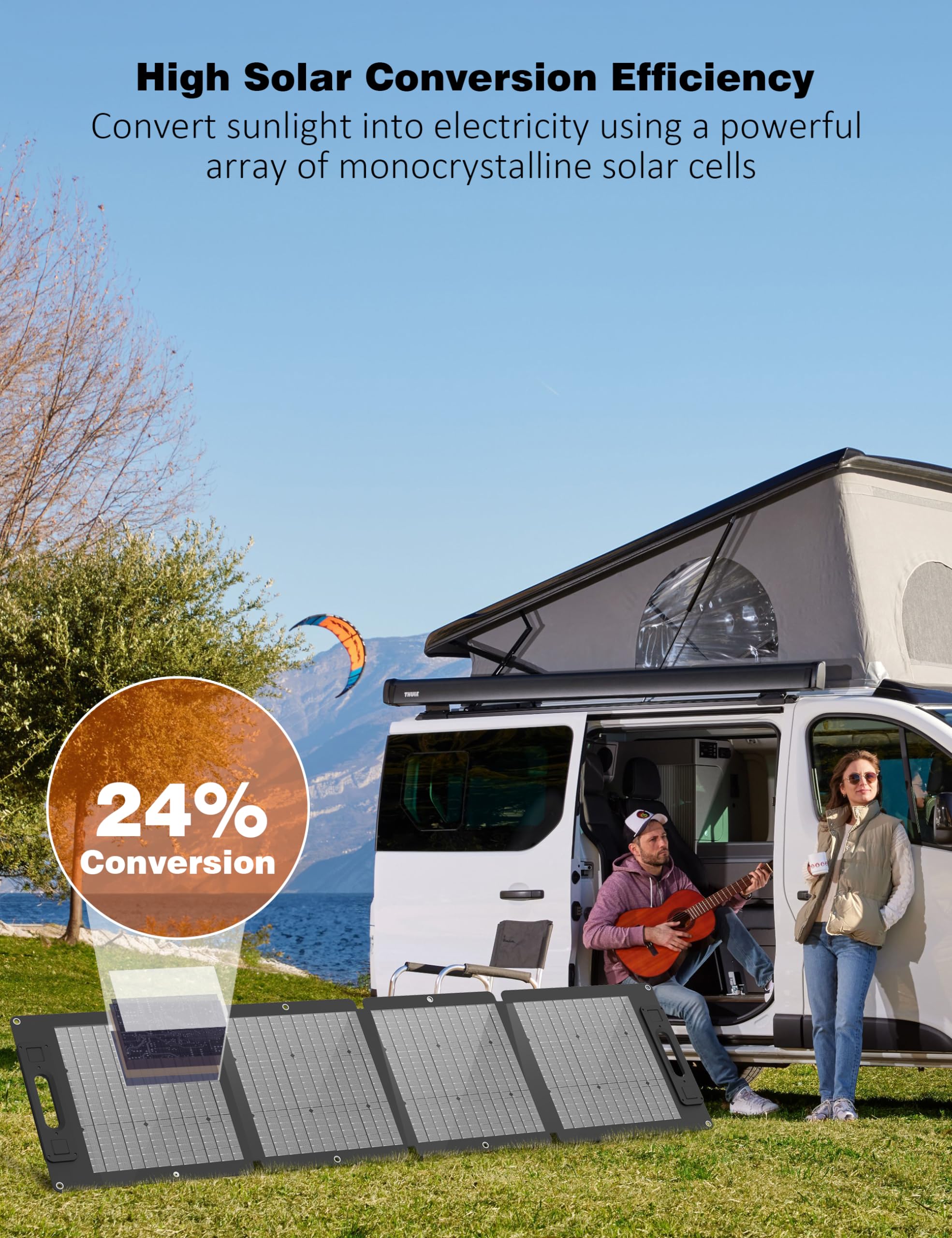 Rophie Pannello solare pieghevole da 100 W, pannello solare monocristallino con uscita MC-4 per stazione di alimentazione, 3,3 kg, ultraleggero, supporto regolabile, pannello solare IPX67 per
