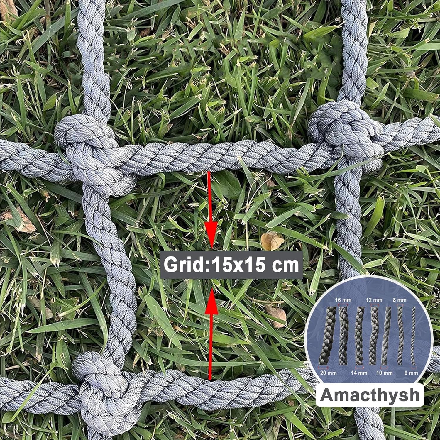 Outdoor Balcony Safety Net, Climbing Rope Netting for Trees & Stairs, Playground Protective Net (8mm, 9.8x9.8ft) - Durable, Weather-Resistant, Ideal for Kids & Pets