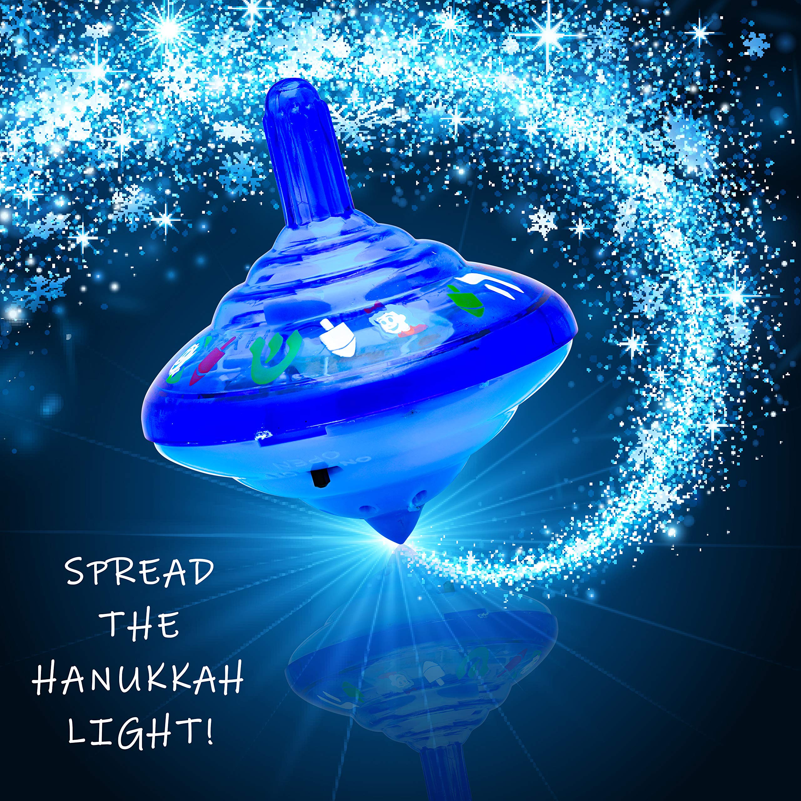 Dreidel-Set mit Musik, beleuchtet, Hanukkah-Kreisel, spielt 2 klassische Chanukka-Songs – verschiedene Farben (4 Stück)