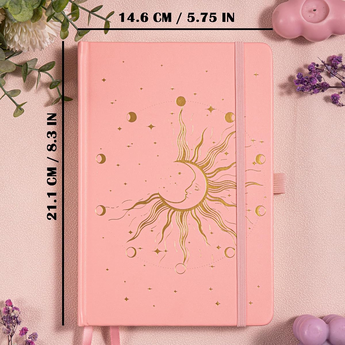 MGGAO Sun & Moon notatnik dla kobiet i mężczyzn, A5, twarda oprawa, dziennik do pisania, do pracy, podróży, szkoły, 318 numerowanych stron, 14,7 x 21,4 cm