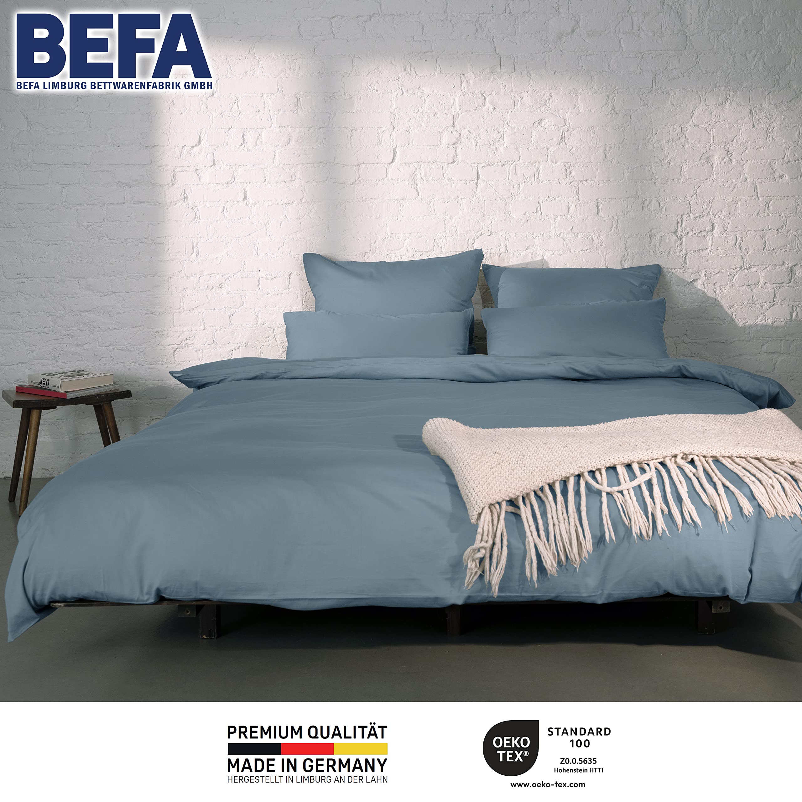 BEFA NATUR Made in Germany Bettwäsche Set, Bettbezug 200x200 cm und 2 Kissenbezüg 80x80 cm aus Baumwolle-Satin, Allergiker geeignet, Öko-Text 100 Klasse 1 Zertifiziert