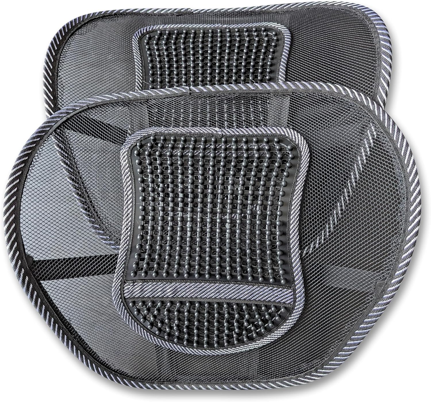 2-Pack Lumbar Support Seat Cushion with Ergonomic Mesh Design, Reduces Lower Back Pain, Suitable to use with Your Car Seats and Chairs at Home or at Office (Wooden Beads)