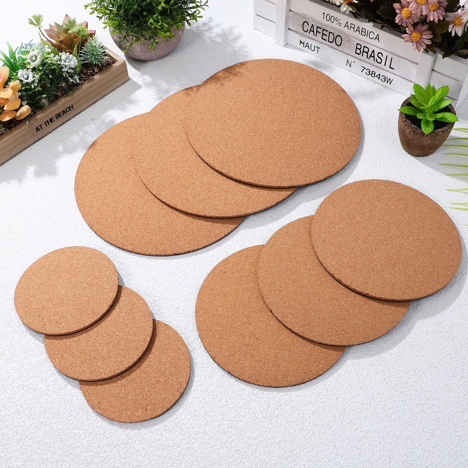Yardwe 9pcs Cork Coasters Plant Coasters with Non-Slip Design for Indoor Plants DIY Crafts and Home Decor