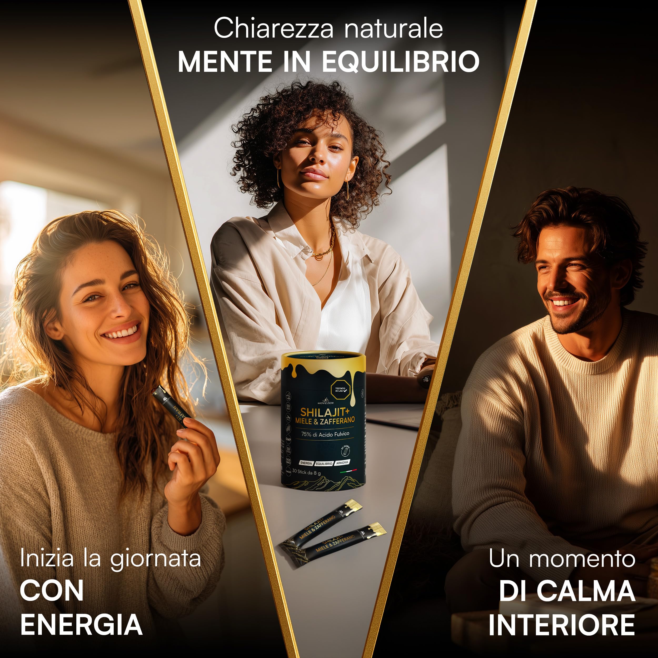 Shilajit +, Resina autentica 100% pura dell'Himalaya con miele e zafferano biologico – Energia sostenibile, Vitalità, Concentrazione – 30 Sticks da 8 g – Ricco di acido fulvico e umico, 85+