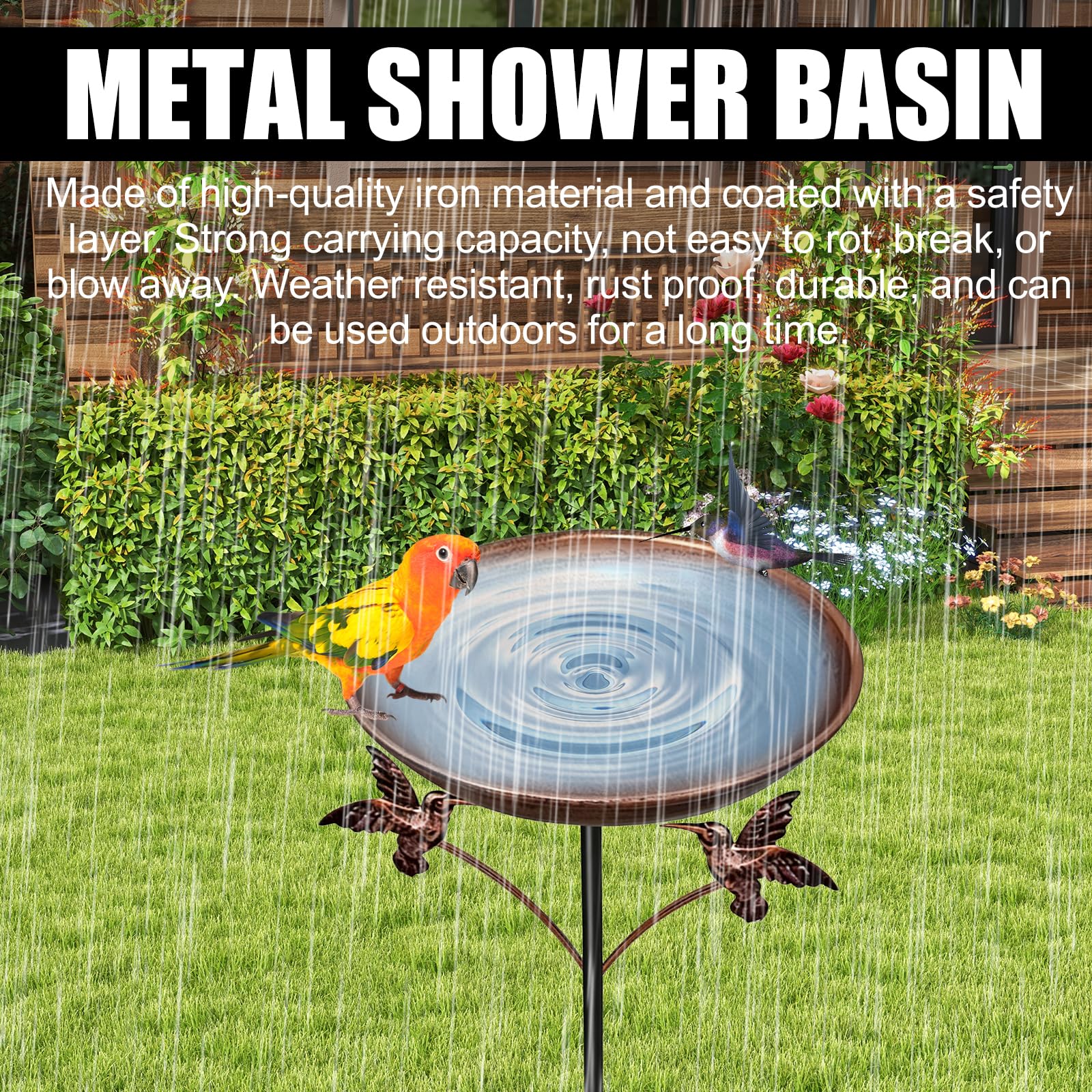 BAIFULAI Bain d'oiseaux debout : 25 cm, petite baignoire d'oiseaux, bain d'oiseaux, bain d'oiseaux, bronze, antique, pour extérieur, jardin, antique, résistant à l'hiver