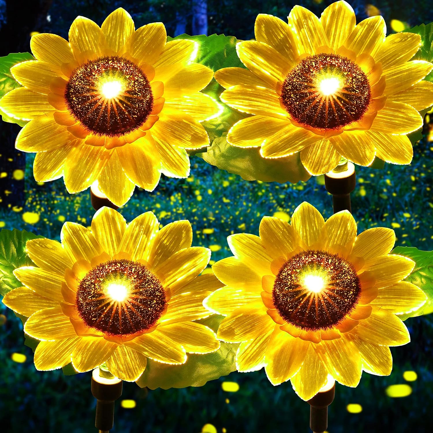 LYHOPE Solar Garden Lights Outdoor, Solar Sunflower Lights Garden Decor, 4 Pcs Color Changing Flower Lights, Gifts for Mom, Waterproof Solar Pathways Lights for Patio, Yard, Flowerbed Decoration
