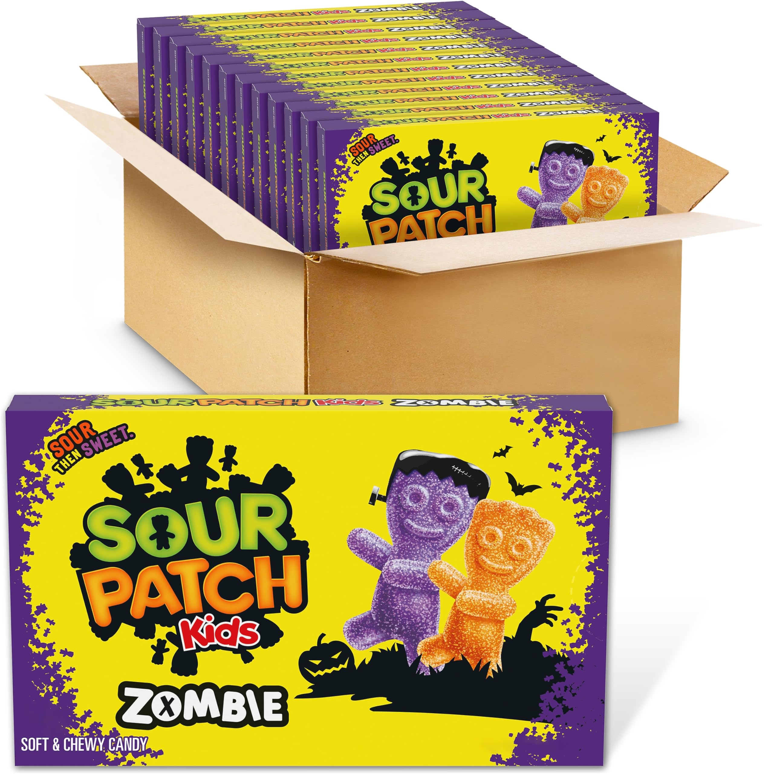 SOUR PATCH KIDS Zombie Orange & Purple Soft & Chewy Halloween Candy, 12-3.5 oz Trick or Treat Boxes