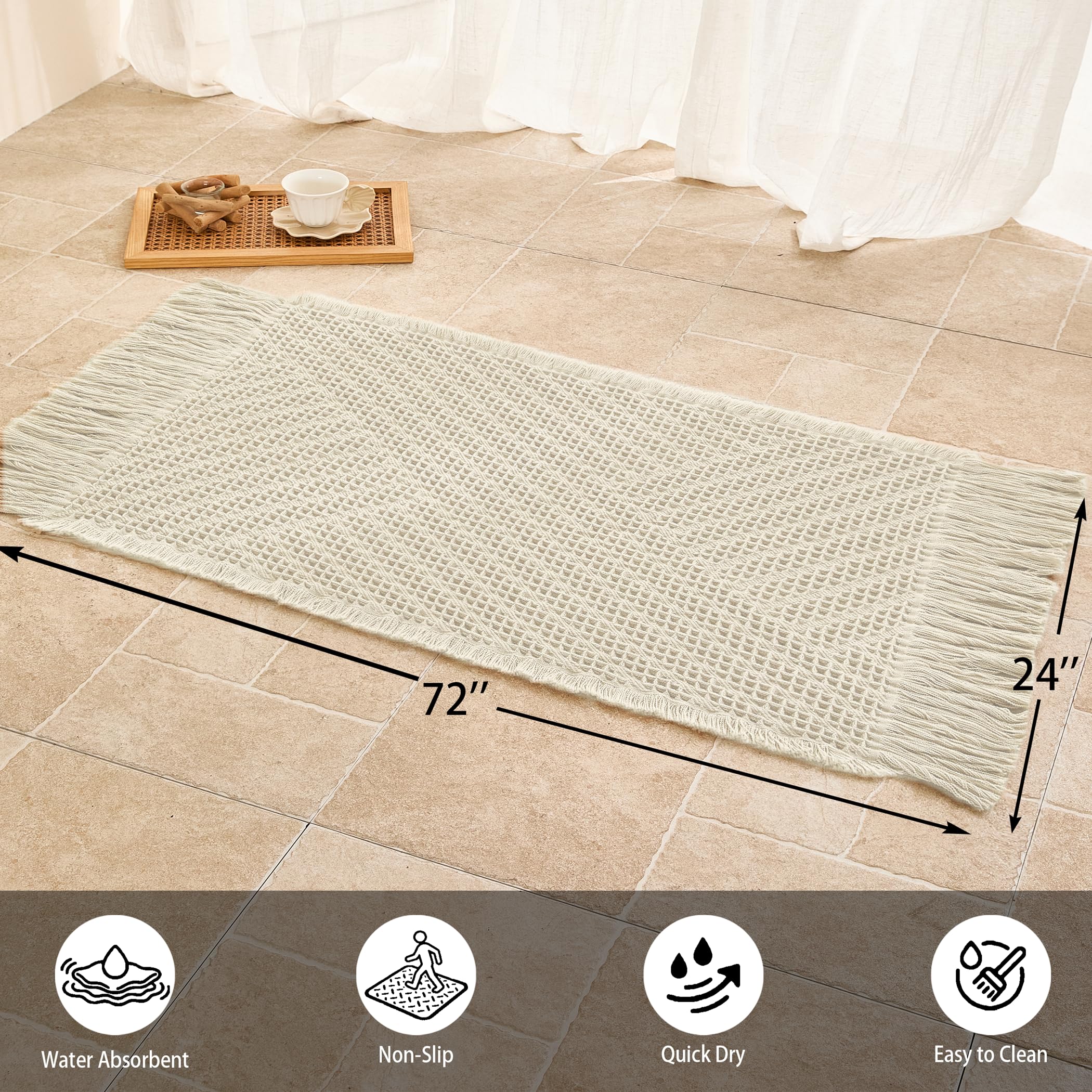 Alfombrilla de baño Antideslizante con diseño de gofre y borlas, Color