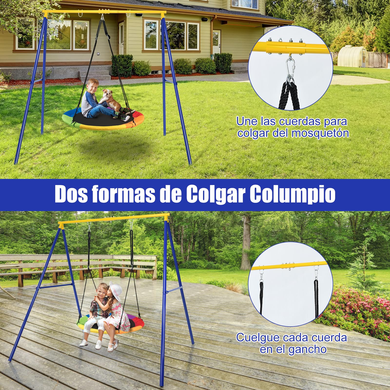 GOPLUS Estructura de Columpio Resistente de Metal, Soporte con 3 Ganchos, Carga Máxima 150 KG, para Jardín, Parque y Patio (Columpio no incluido)