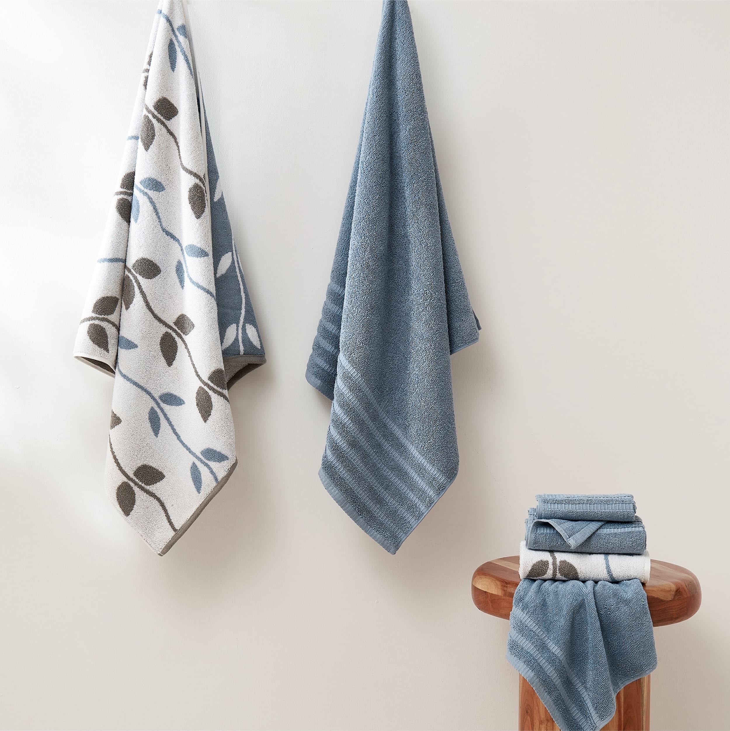 Amrapur Overseas Handtuch-Set, 6-teilig, gefärbt, Bio-Ranken, Jacquard/solide, ultraweich, 500 g/m², 100% gekämmte Baumwolle, Blau