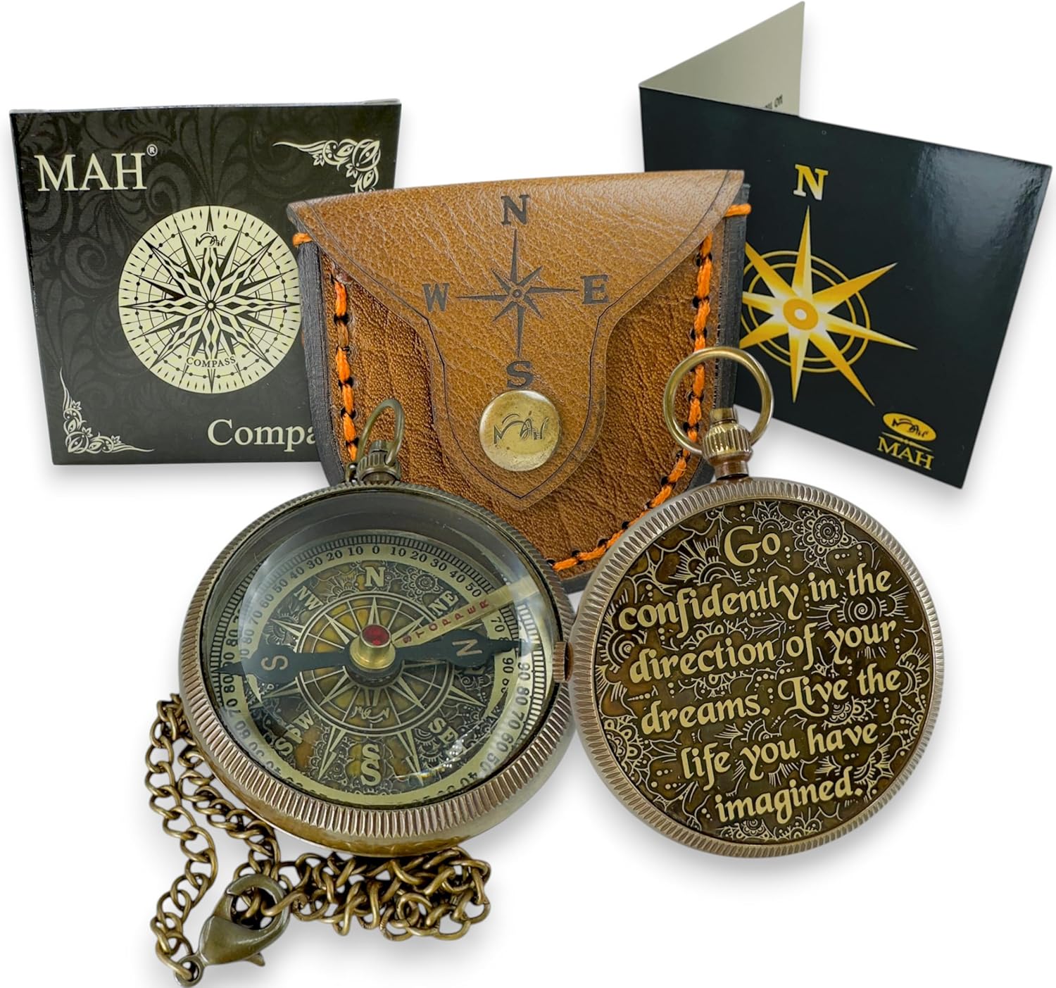 True North Compass – Go Confidently in The Direction of Your Dreams – Embossed Brass Compass – Graduation, Confirmation, Birthday, Motivational Gift for Him, Her, Students, Boys, Girls, High School