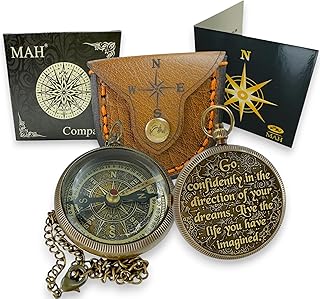 True North Compass – Go Confidently in The Direction of Your Dreams – Embossed Brass Compass – Graduation, Confirmation, Birthday, Motivational Gift for Him, Her, Students, Boys, Girls, High School