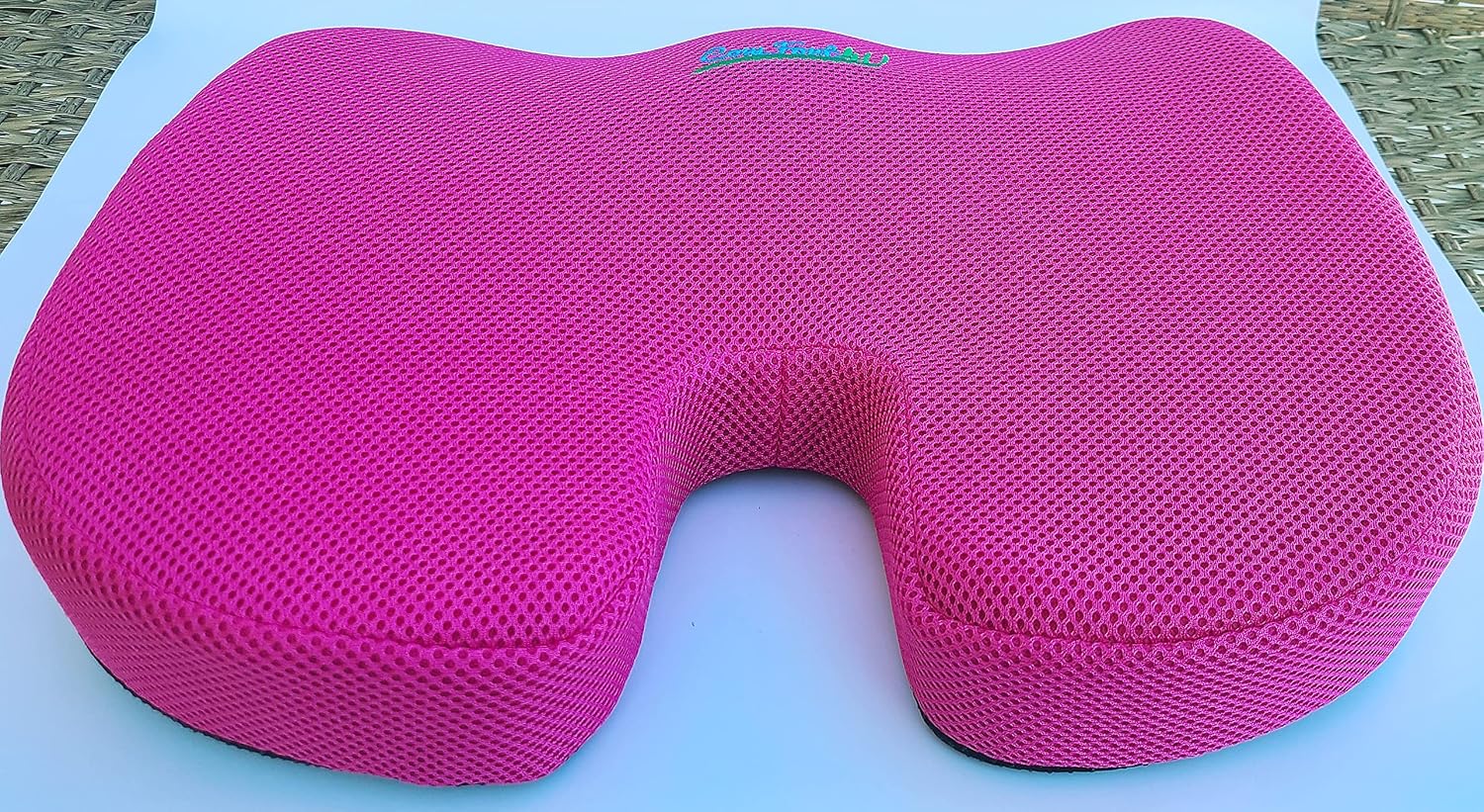 Orthopedic Memory Foam Seat Cushion for Car seat - Office Chair - Gaming Chair - Boat seat - Tailbone Cushion - Coccyx Cushion - Sciatica Pillow for Sitting (Pink, Mesh)