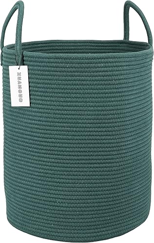 Cesta de cuerda de algodón para ropa sucia, cesta de almacenamiento tejida para sala de estar, dormitorio, cesta de cuerda alta bohemia para manta,